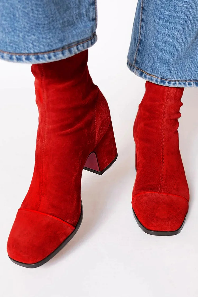 SQUARE TOE ANKLE BOOT WITH BOLD HEEL
