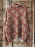 Rose | Retro Rose Pattern Turtleneck Sweater