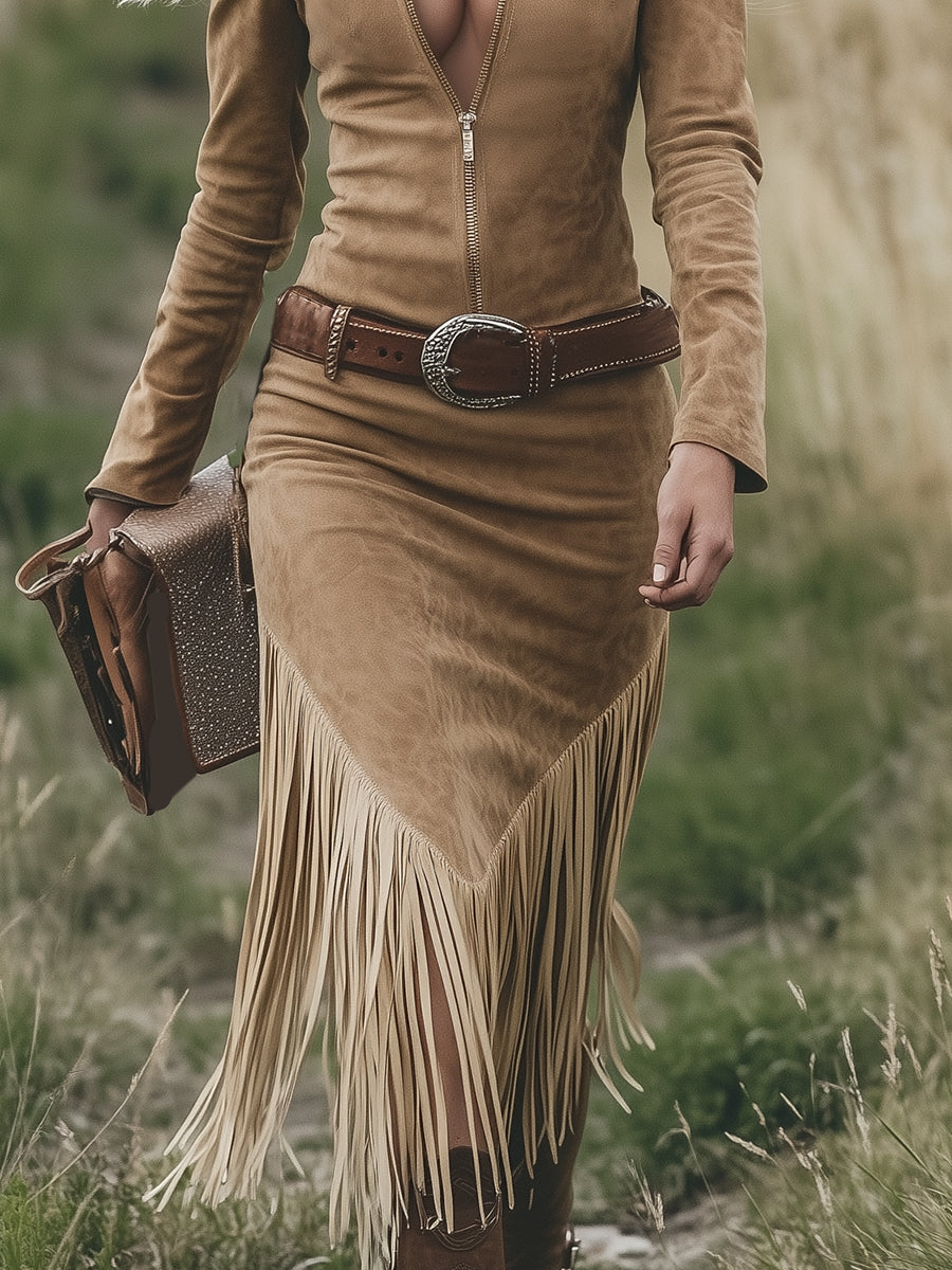 Valencia | Suede Dress with Fringes