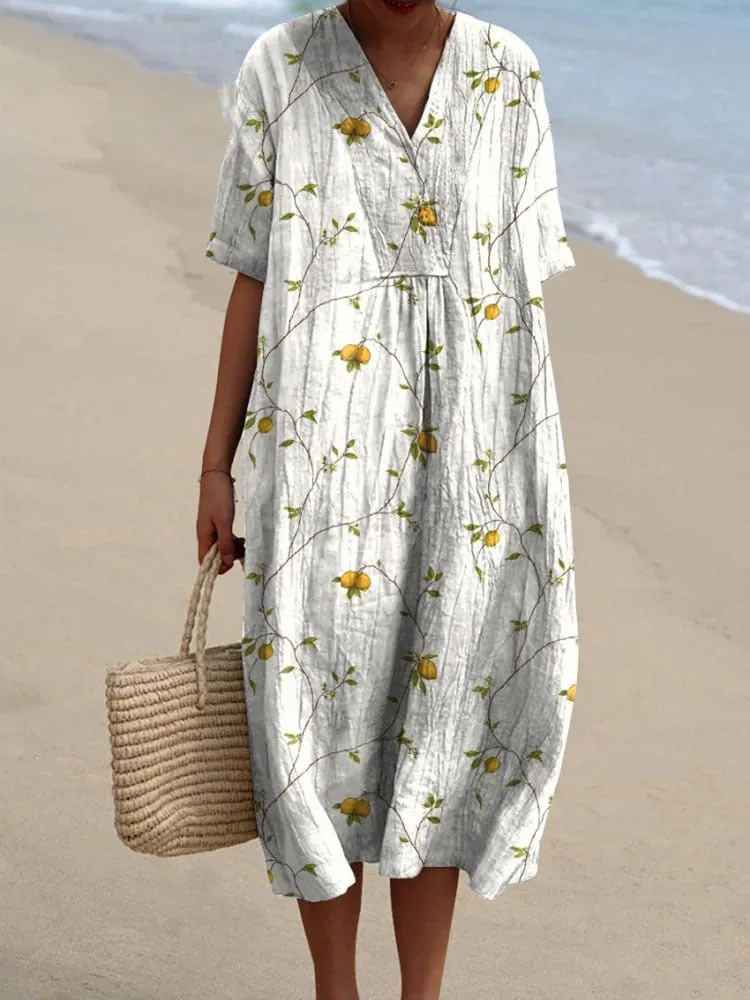 Women's Vintage Floral Art Print Flowy Casual Dress