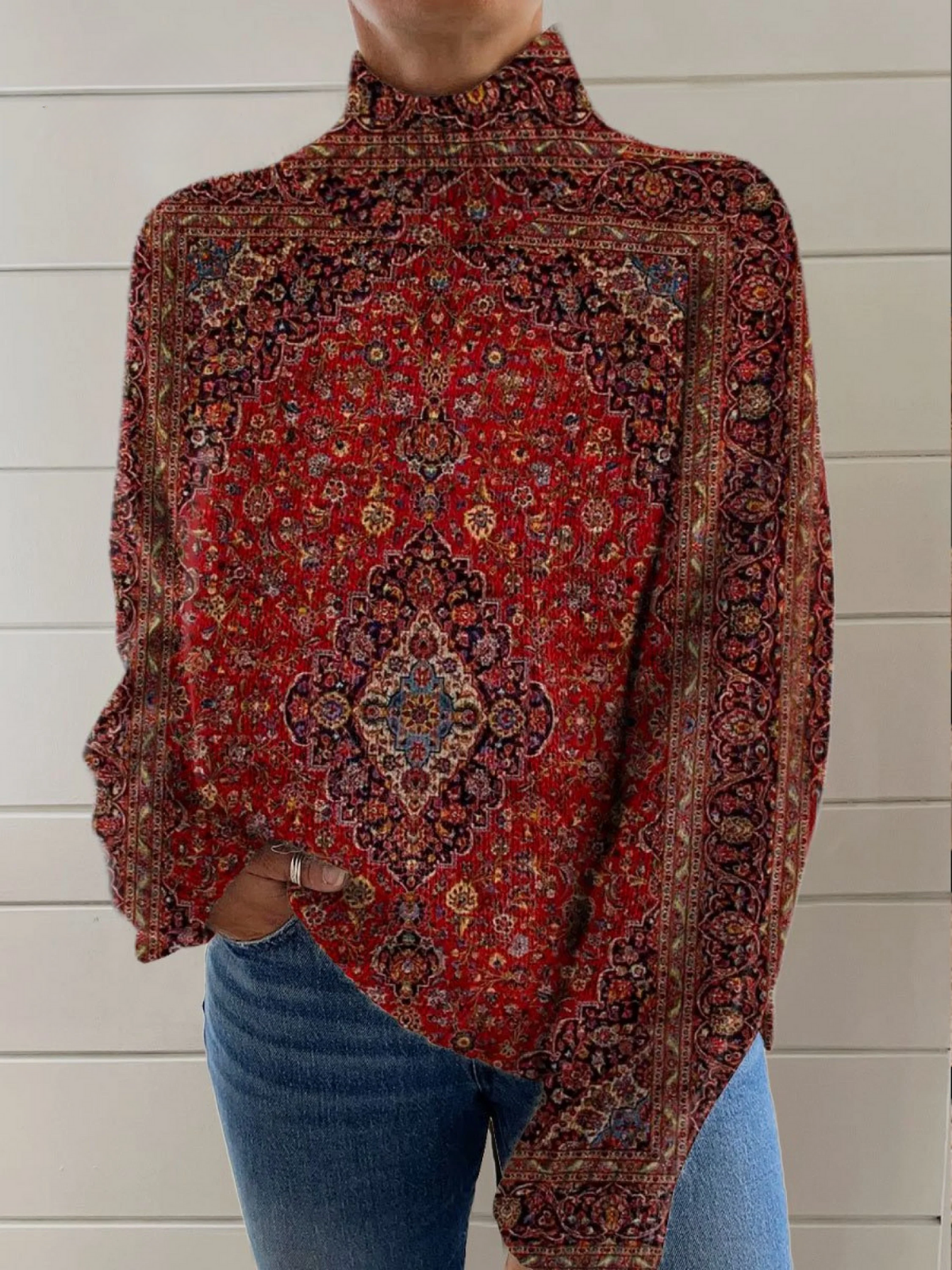 Lydia | Vintage Art Print Turtleneck Sweater