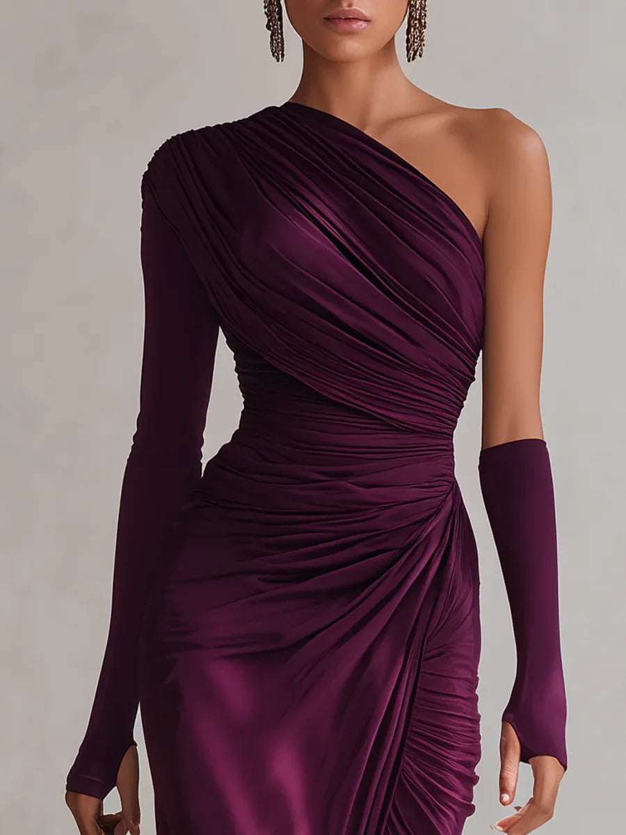Rosalia - Elegant Purple Maxi Dress Sexy One Shoulder