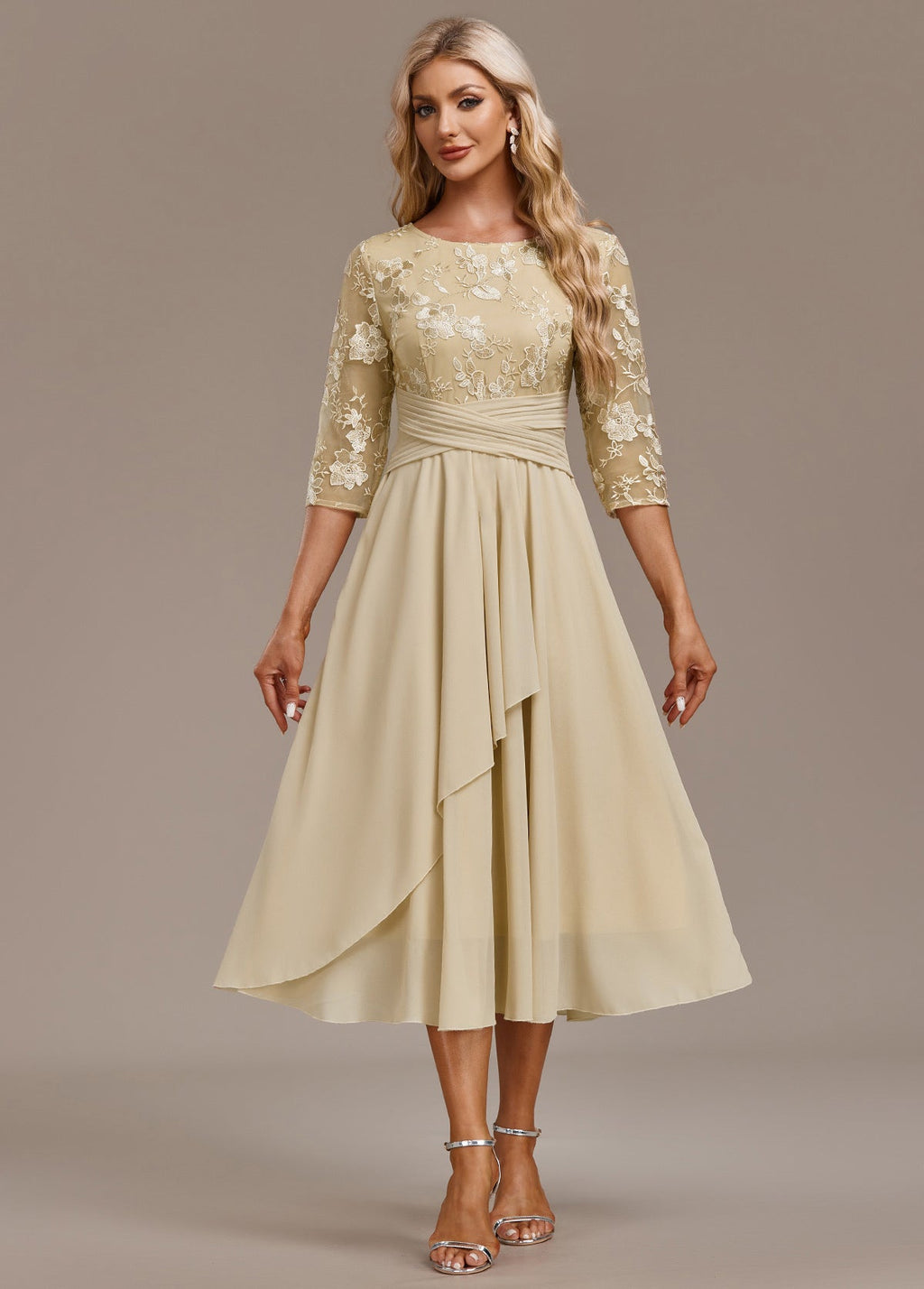 Elin™ | Champagne Dress with Delicate Embroidery