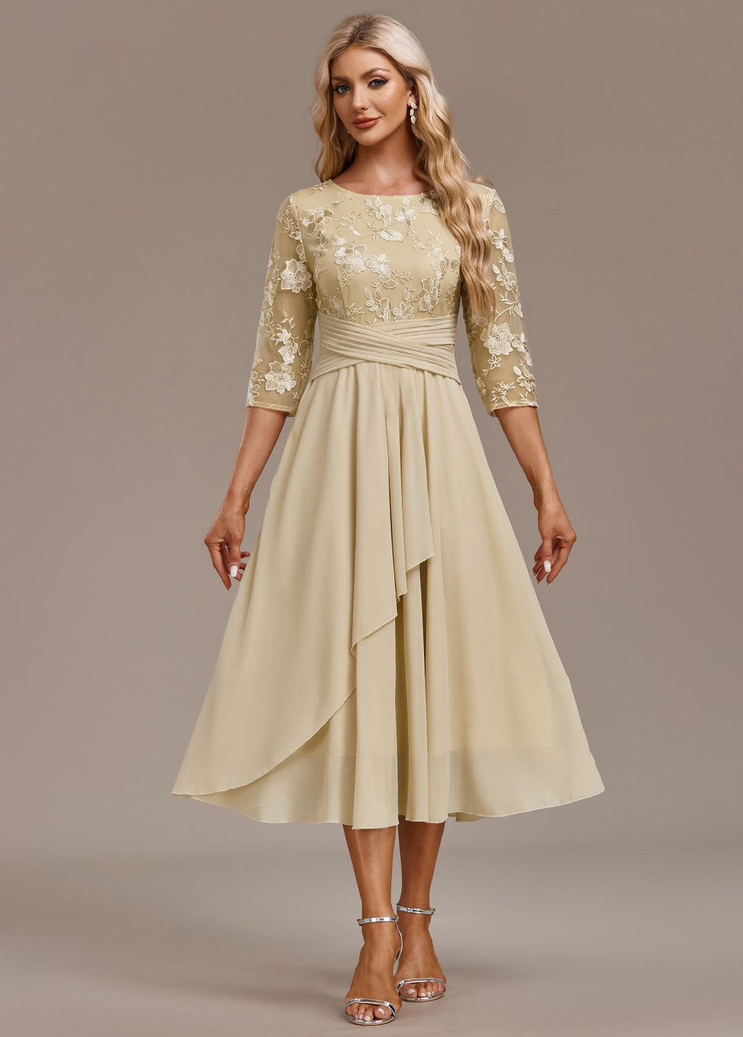 Elin™ | Champagne Dress with Delicate Embroidery