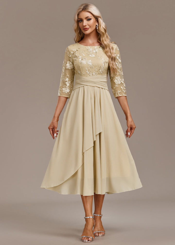 Elin™ | Champagne Dress with Delicate Embroidery