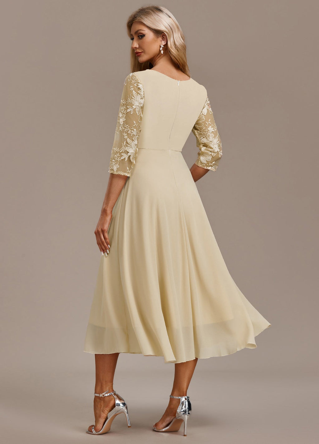Elin™ | Champagne Dress with Delicate Embroidery