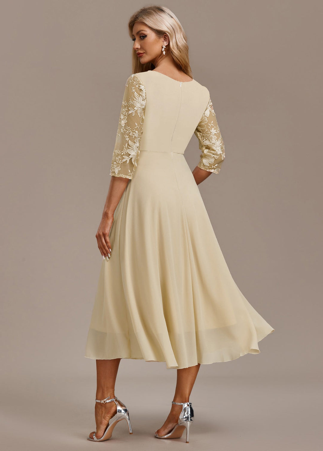 Elin™ | Champagne Dress with Delicate Embroidery