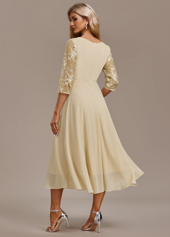 Elin™ | Champagne Dress with Delicate Embroidery