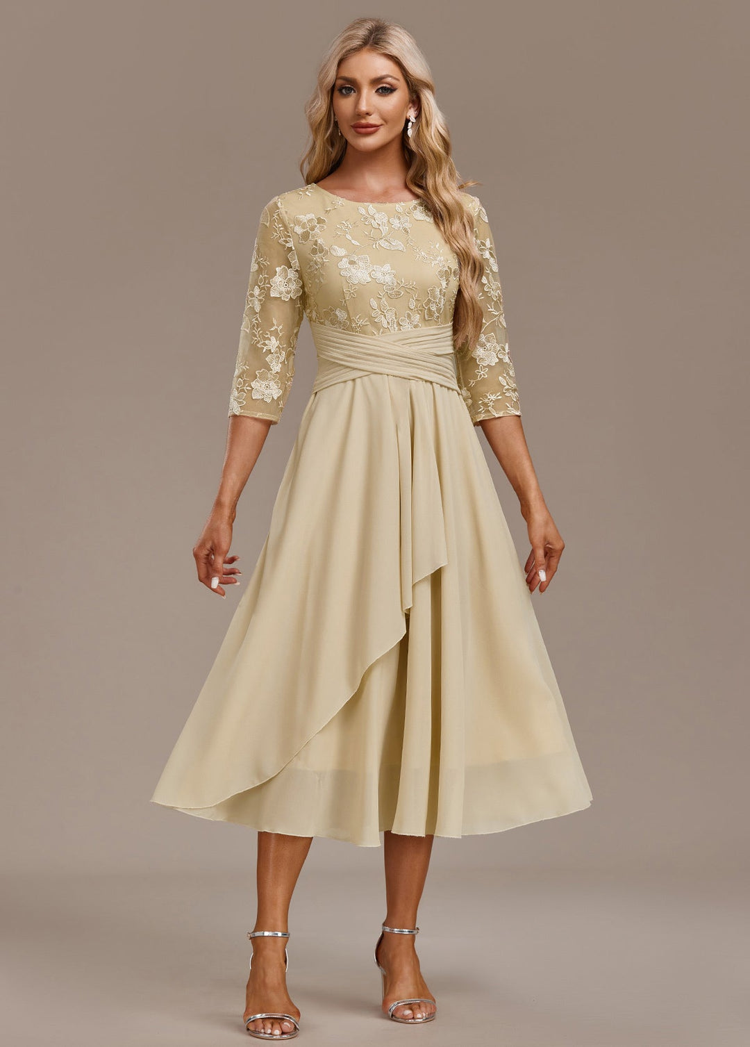 Elin™ | Champagne Dress with Delicate Embroidery