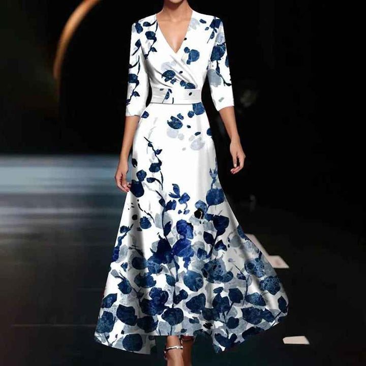 Zoe - Classic Floral V-Neck Maxi Dress