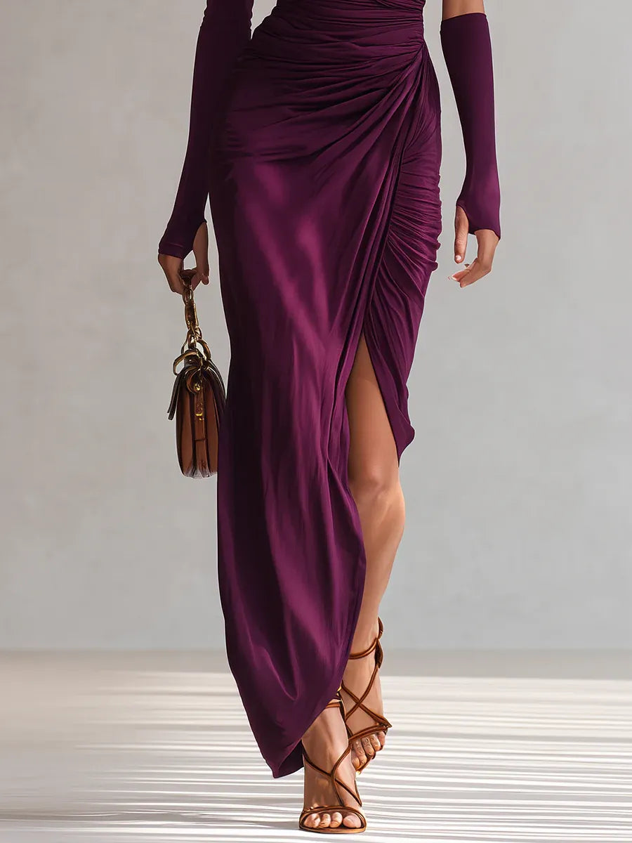Rosalia - Elegant Purple Maxi Dress Sexy One Shoulder