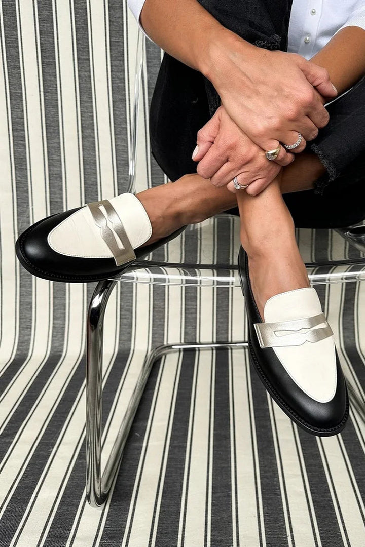 BICOLORED LOAFERS WITH METALLIC DETAIL