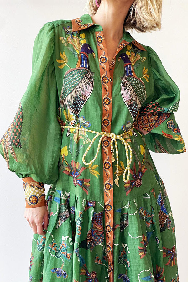 Lily - Heaven Bird Print Balloon Sleeve Dress