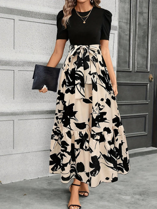 Briony - Floral High-Waist Dress with Ruffle Hem
