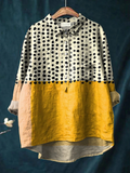 Alessia | Women's Yellow Color-blocked Dots Print Casual Shirt