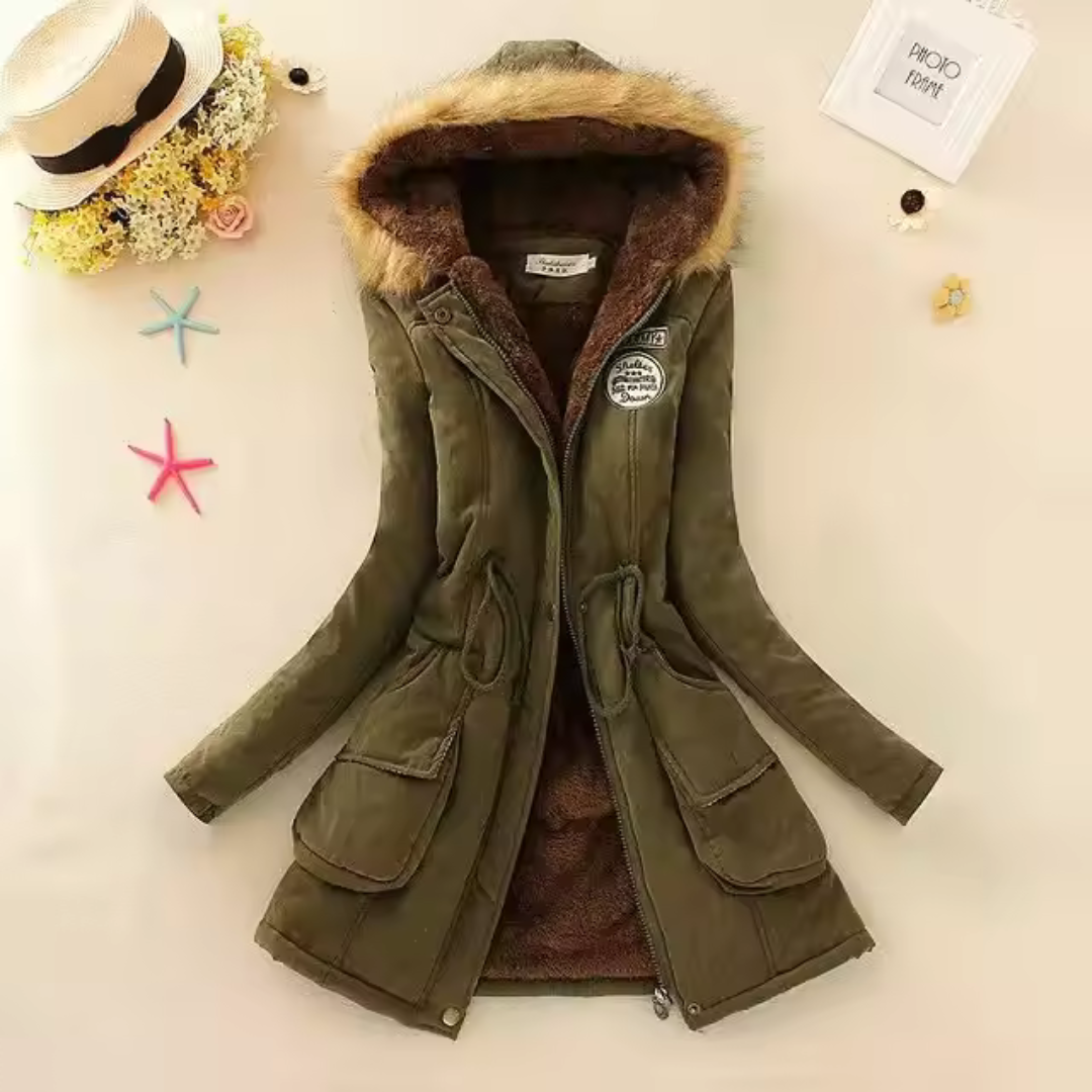 Therelle™ - Autumn/Winter Jacket with Hood, Embroidery, and Fitted Cut