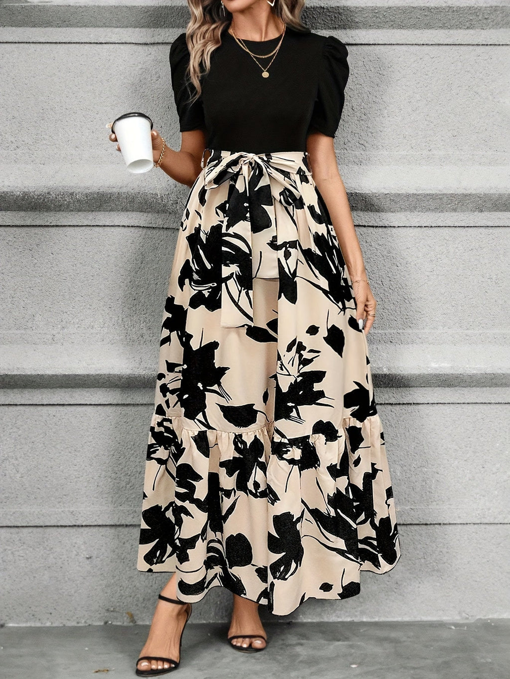 Briony - Floral High-Waist Dress with Ruffle Hem