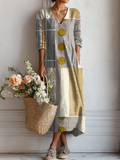 Women's Vintage Abstract Geometry Art Print with Pocket Tunic Dress