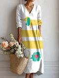 Women's Vintage Dachshund Art Print with Pocket Dress