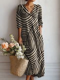 Women's Vintage Abstract Geometry Art Print with Pocket Dress