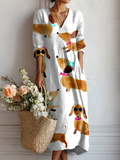 Women's Vintage Dachshund Art Print with Pocket Dress