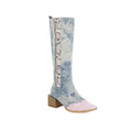 DENIM BOOTS WITH SNAKESKIN DETAIL