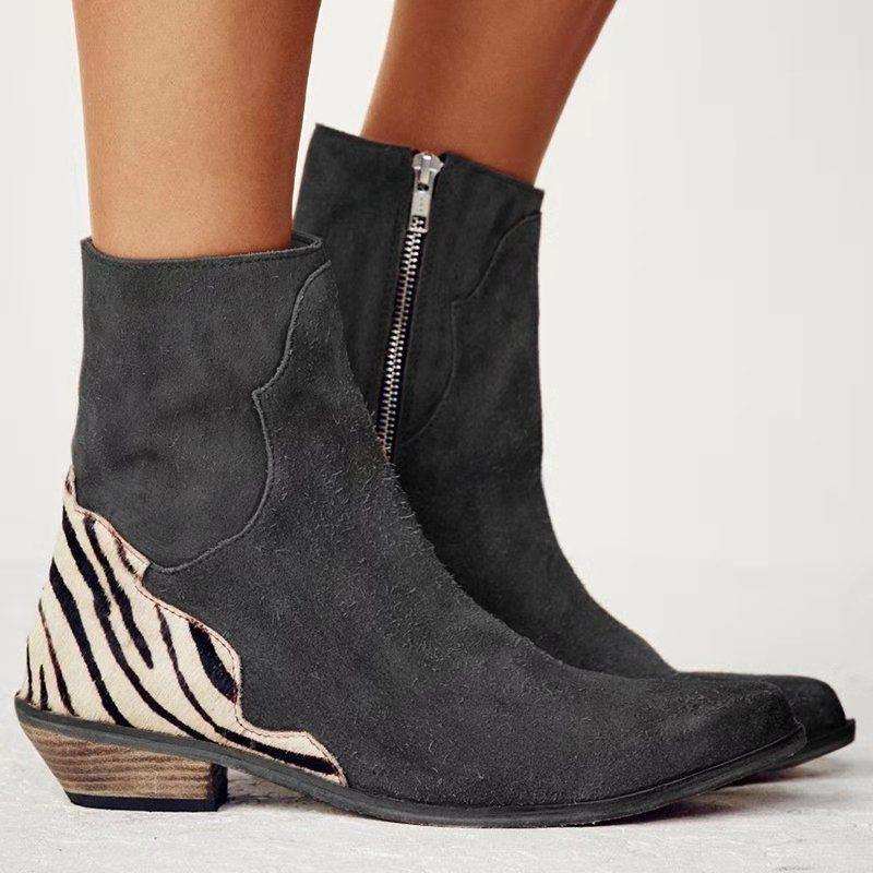 WILD COUNTRY BLACK ANKLE BOOTS WITH ANIMAL PRINT DETAILS