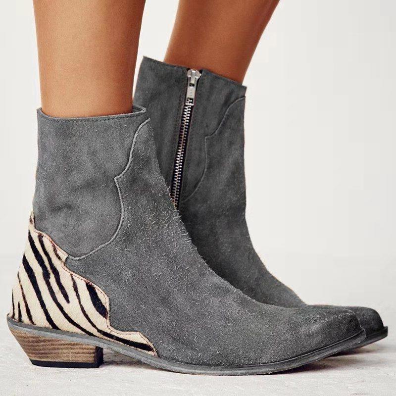 WILD COUNTRY GRAY ANKLE BOOTS WITH ANIMAL PRINT DETAILS