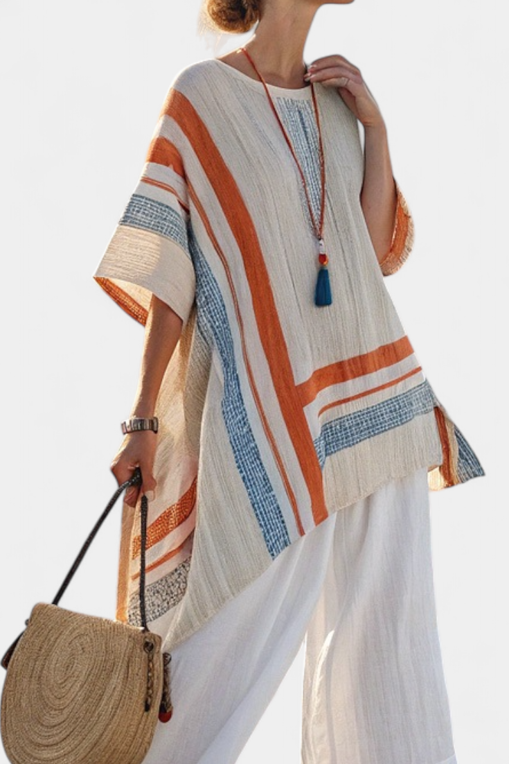 Caevan | Sophisticated Asymmetrical Blouse & Wide Leg Linen Pants