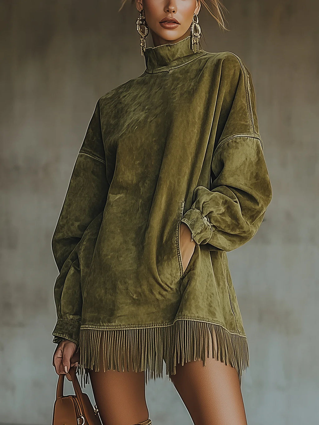 Amalia | Dress with High Neck and Fringes