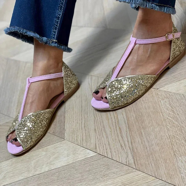 SANDAL WITH T-BAR STRAP AND STABLE HEEL