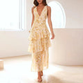 Xavryna – Floral Tiered Maxi Dress with Deep V-Neck