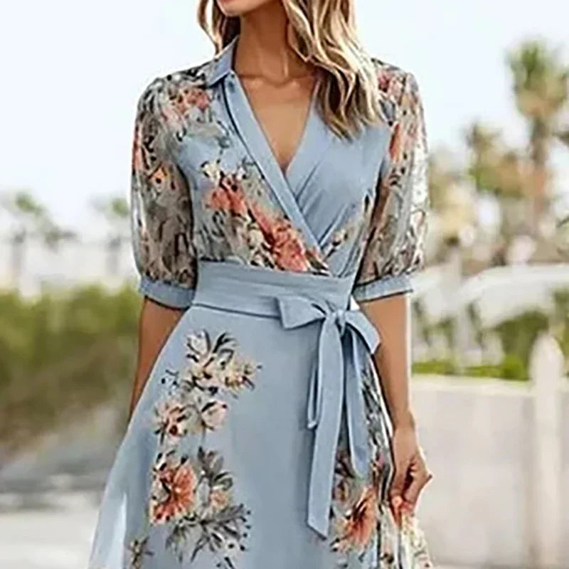 Vanessa™ - Boho Maxi Dress with V-neck and Bow