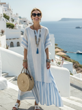 Lone | Round Neck Short Sleeve Striped Maxi Dress