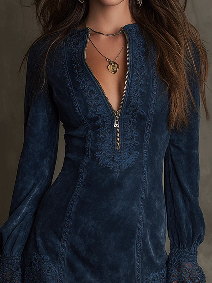 Azulena ❘ Blue tunic with embroidery and zipper