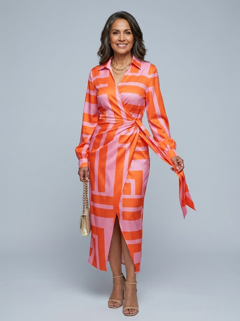 Olivia – Printed Waist-Cinching Shirt Dress