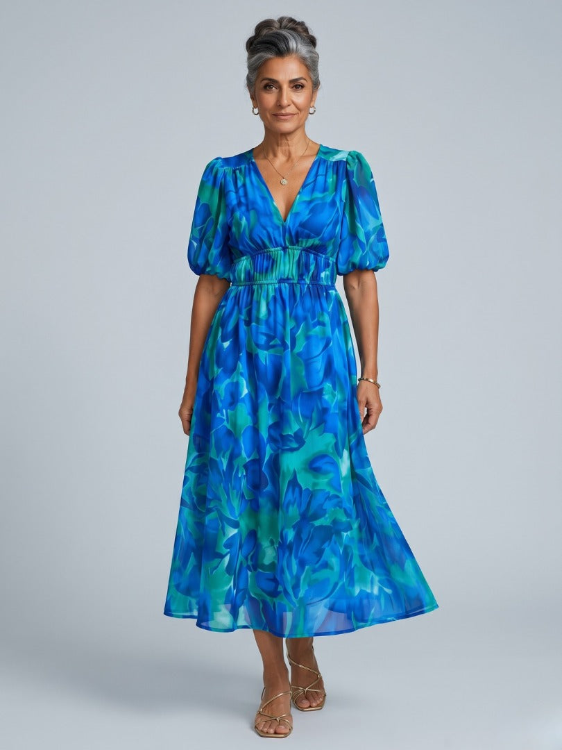 Everly - Vintage Glam Lantern Sleeve Midi Dress