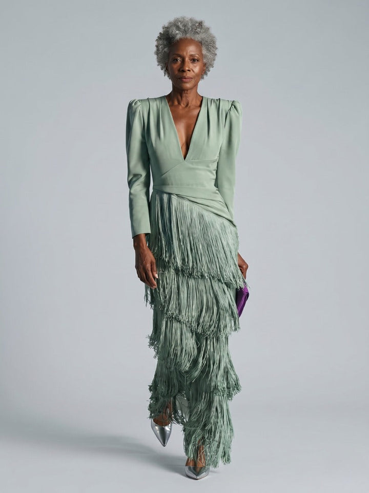 Clara™ | Elegant midi dress with fringe sleeves
