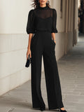 Valentina | Three-piece black set, consisting of a sheer camisole top and wide-leg pants