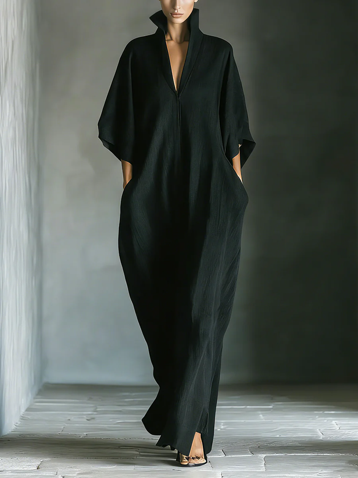 Alessandra | Oversized Black Maxi Dress with Kimono Sleeves