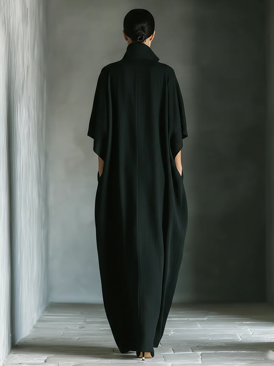 Alessandra | Oversized Black Maxi Dress with Kimono Sleeves