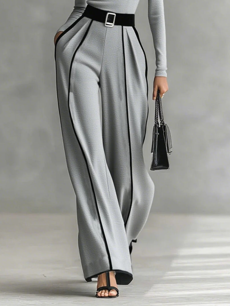 Solana - Long Sleeve Turtleneck and Wide Leg Trousers Set with Belt