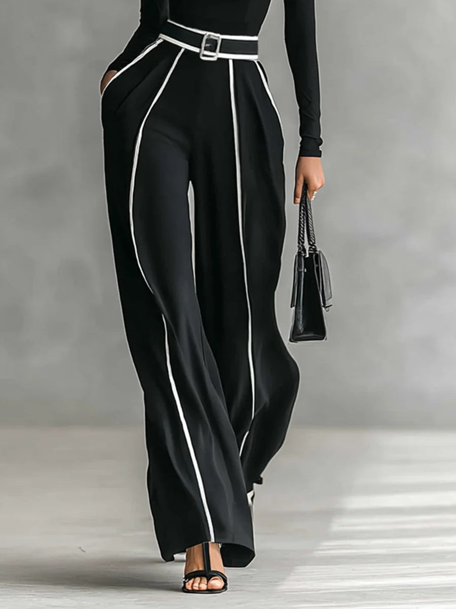 Solana - Long Sleeve Turtleneck and Wide Leg Trousers Set with Belt