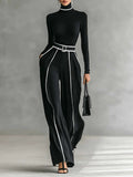 Solana - Long Sleeve Turtleneck and Wide Leg Trousers Set with Belt