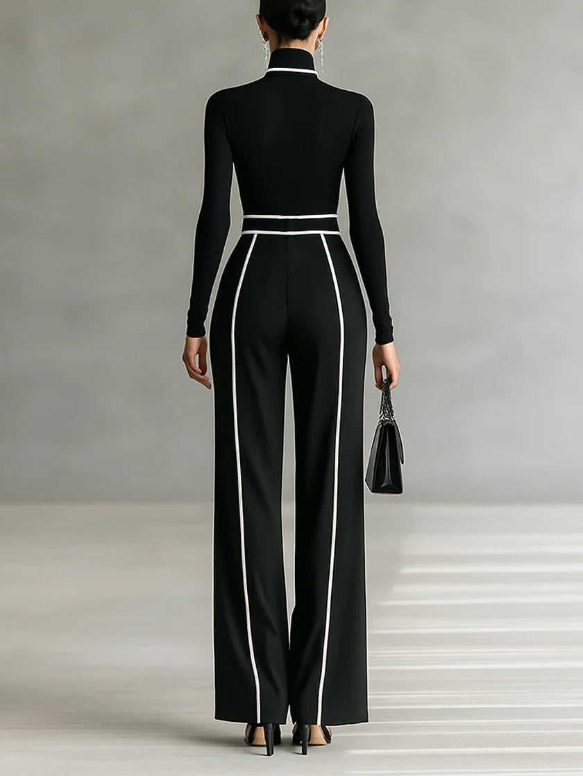Solana - Long Sleeve Turtleneck and Wide Leg Trousers Set with Belt