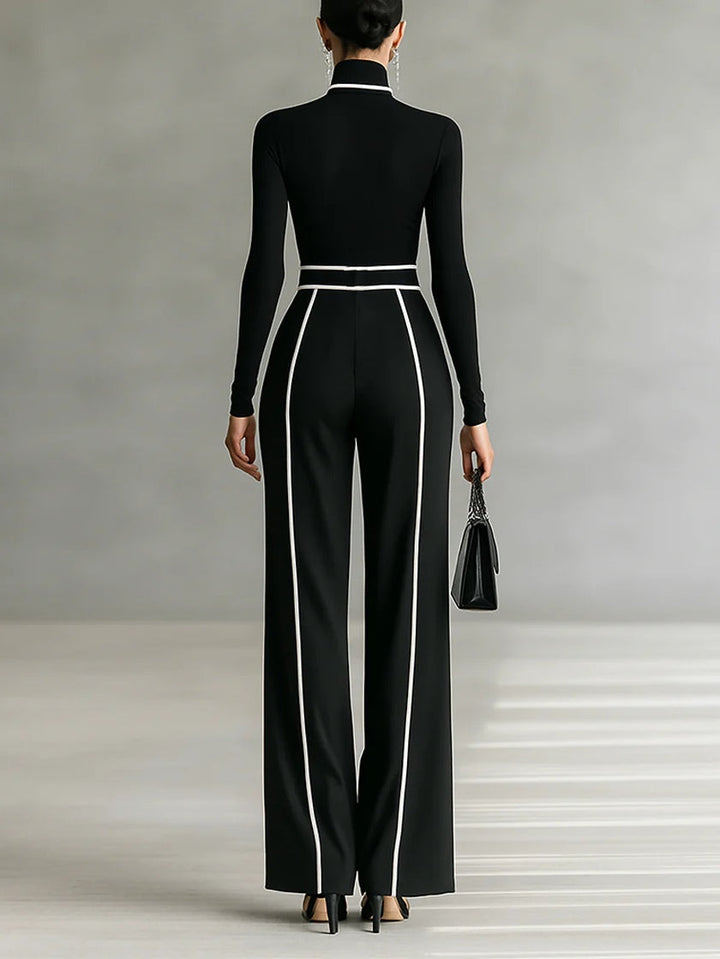 Solana - Long Sleeve Turtleneck and Wide Leg Trousers Set with Belt
