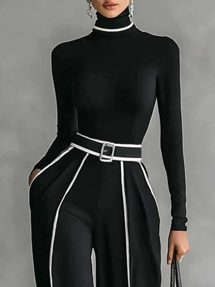 Solana - Long Sleeve Turtleneck and Wide Leg Trousers Set with Belt
