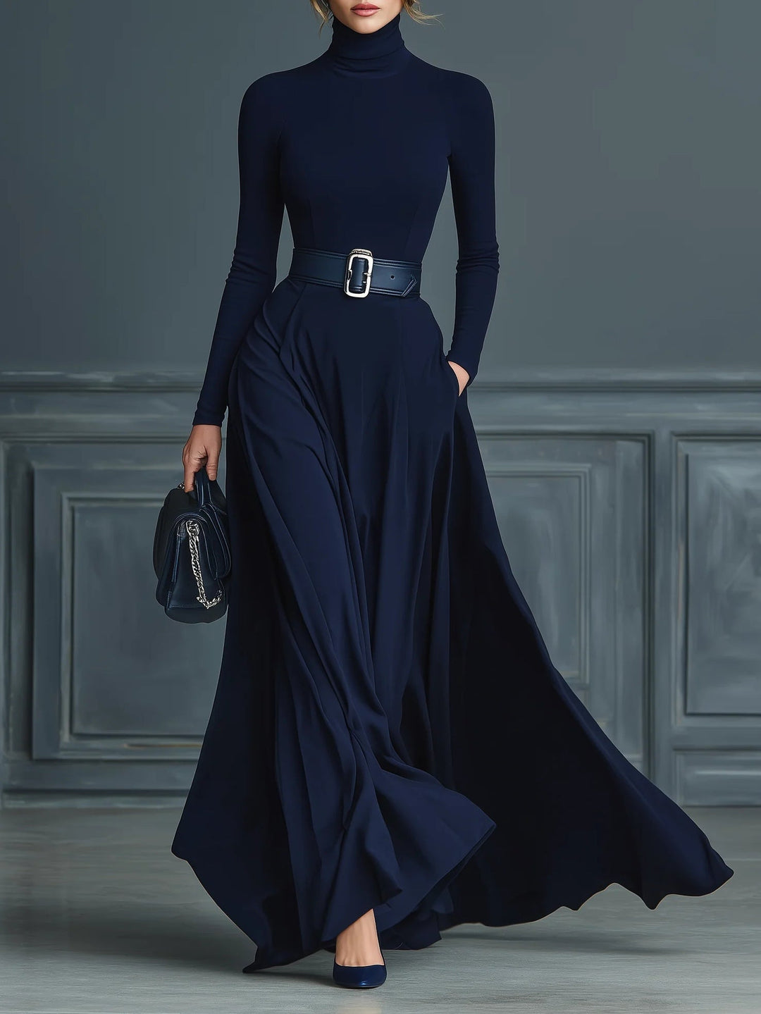 Kornelia | Maxi knit dress with a high collar