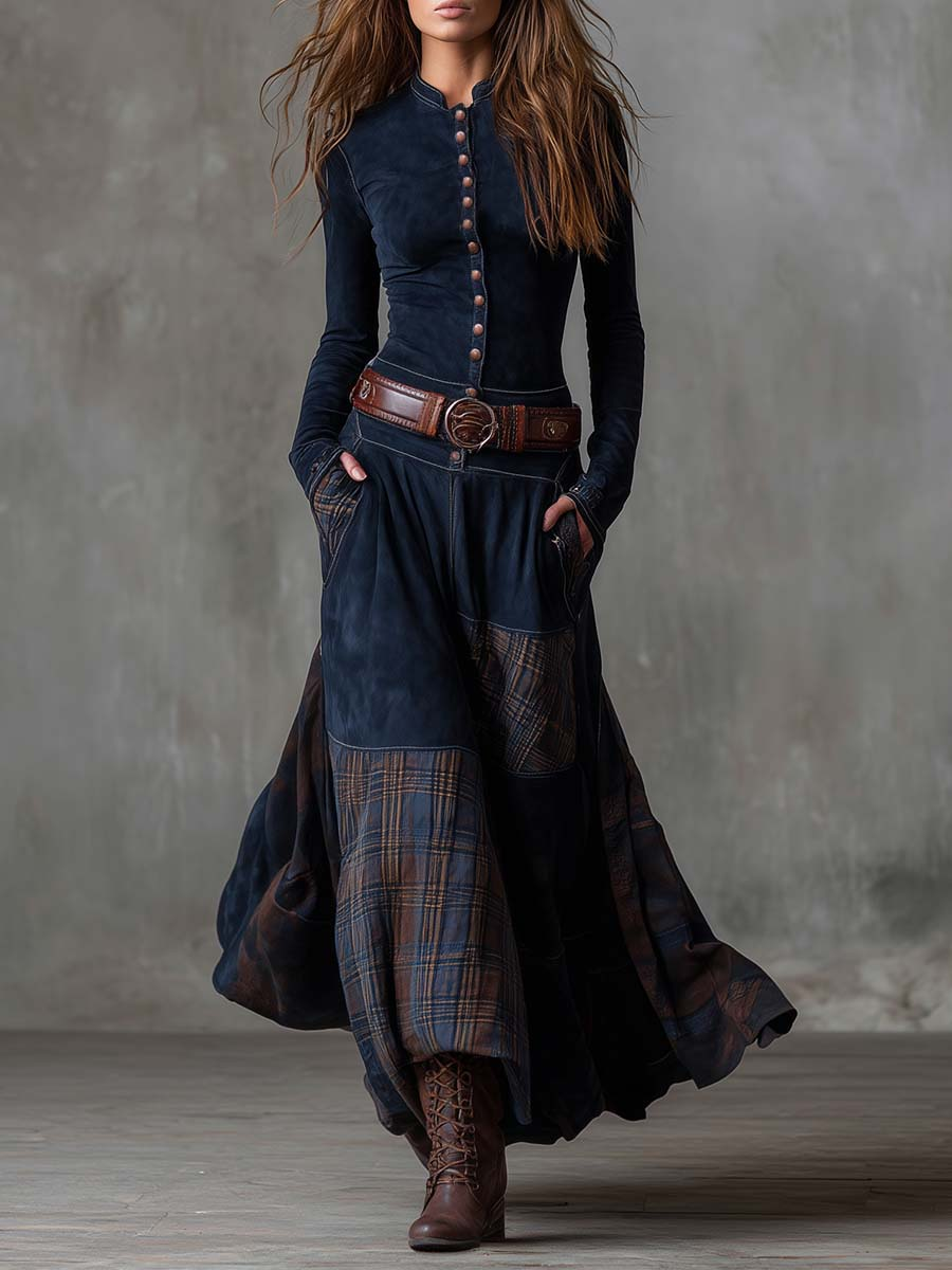 Elisa | Maxi Dress in Suede with Belt