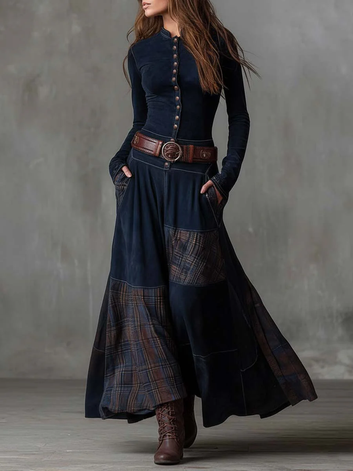 Elisa | Maxi Dress in Suede with Belt